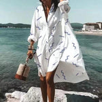 Încarcă imaginea în vizualizatorul Galerie, Rochie cu imprimeu cămașă din bumbac
